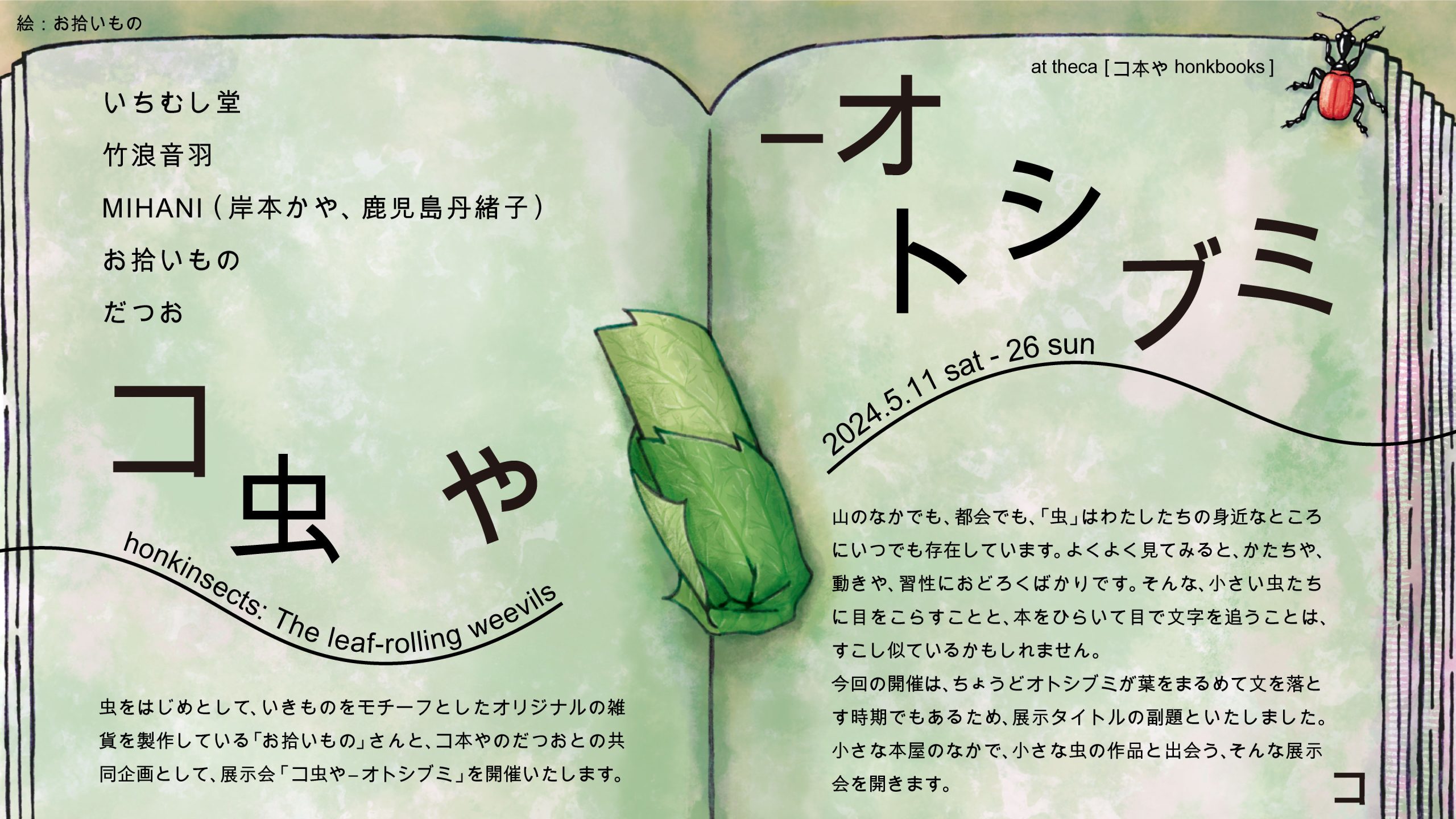 ［展示会］「コ虫や―オトシブミ」honkinsects: The leaf-rolling weevils　2024/5/11(土)-26(日)